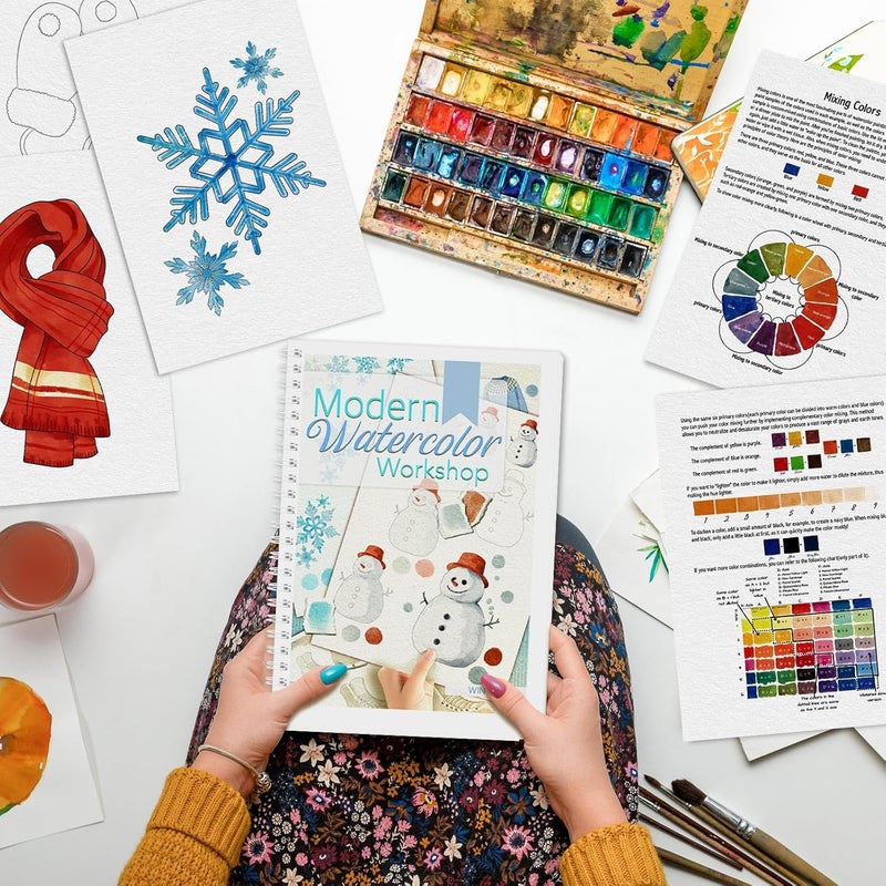 ADEVIAN Watercolor Workbook, Watercolor Workbook Paint Book Beginner Friendly, 12 Different Patterns Stress-Relieving Art Crafts for Creative Exploration Gift for Women Adults Teens (Winter, 1) - Image 2
